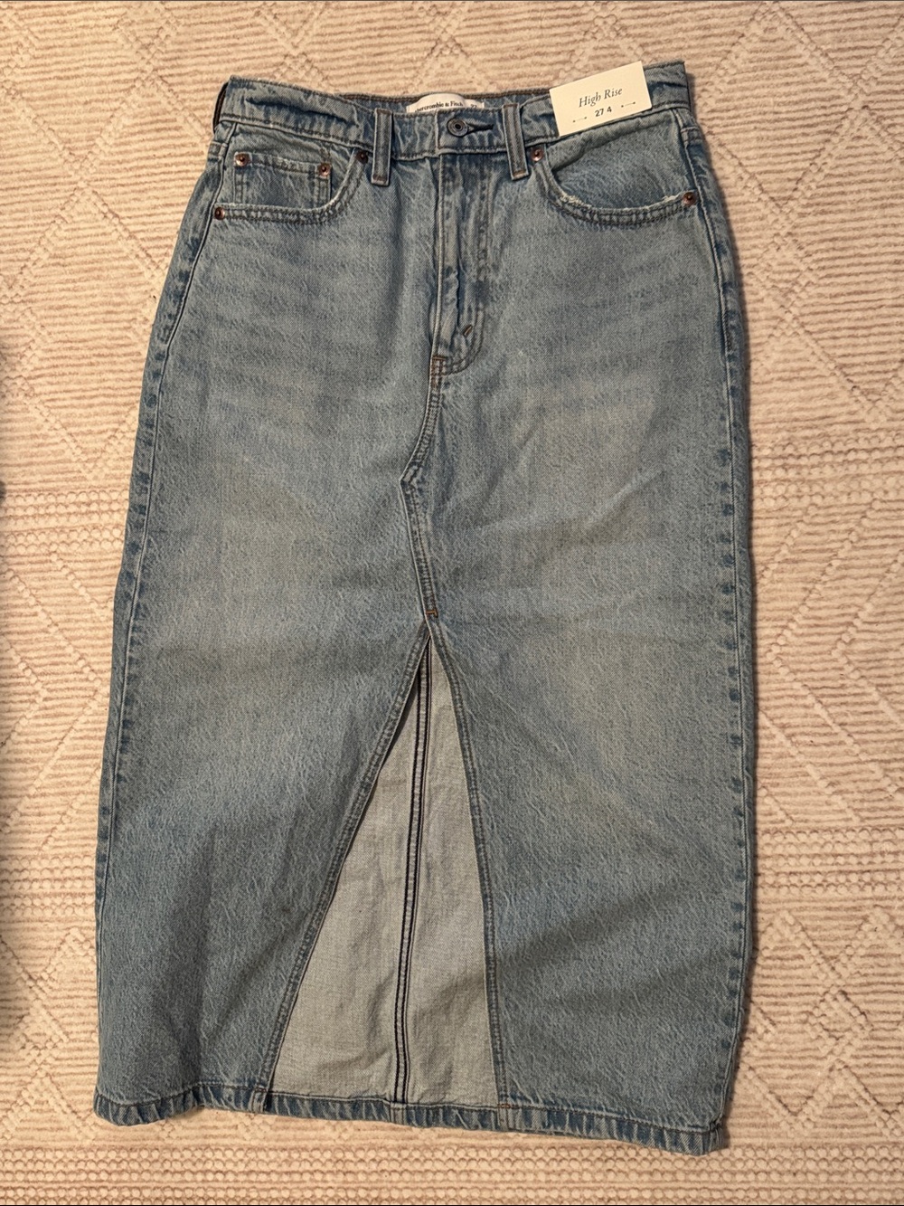 Abercrombie & Fitch High Rise Denim Midi Skirt